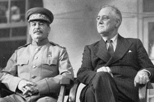 Joseph Stalin and Franklin Roosevelt at the Tehran Conference in 1943. (Wikimedia Commons photo)