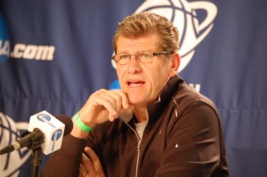 Head Coach Geno Auriemma during the NCAA Tournament Sweet 16 news conference at the Ryan Center on the campus of the University of Rhode Island on Saturday. (Ken Best/UConn Photo)