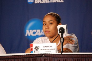 Freshman Kaleena Mosqueda-Lewis '15 (CLAS) during Sunday's NCAA Tournament media session. (Ken Best/UConn Photo)