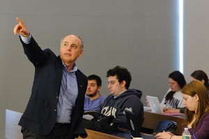 Professor Wisensale emphasizes a point to his class. (Peter Morenus/UConn Photo)