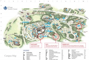 Health Center campus map depicting upcoming parking changes