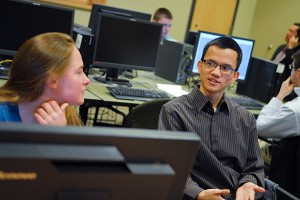 Brittany DePoi, left, and Nhat-Tan Duong are among the students selected as Cigna interns. (Ariel Dowski '14 (CLAS)/UConn Photo)