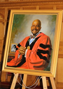 The portrait of Dr. Cato T. Laurencin will hang in the hallway outside the Health Center's administrative offices. (Sarah Turker/UConn Health Center Photo)