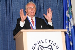 Donald "Dee" Rowe, former head coach of UConn Men's Basketball, was presented with the University Medal, one of the University's highest honors, in 2007.