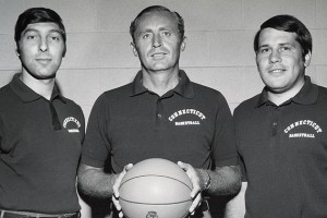 Head men’s basketball coach Donald "Dee" Rowe, center, with assistant coaches, Jim Valvano, left, and Bill Gaertner in a Nov. 1, 1971 photo.
