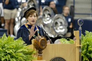President Susan Herbst officially welcomed the incoming class to the University during Convocation. (Peter Morenus/UConn Photo)