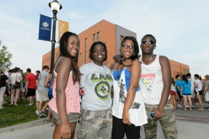Students celebrate the start of the new semester following Convocation. (Peter Morenus/UConn Photo)