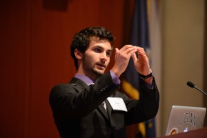 Lior Trestman '15 (ENG) , a biomedical engineering major, made a presentation on his research on Sept. 20, 2012. (Peter Morenus/UConn Photo)