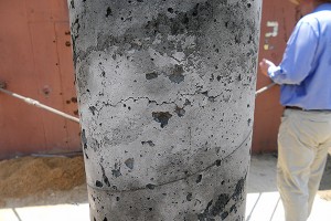 Cracking is seen in a conventional column after blast loading. (Courtesy of the School of Engineering)