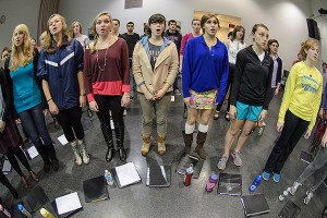 Choir members practice in the music building prior to upcoming concert. (Ariel Dowski '14 (CLAS)/UConn Photo)
