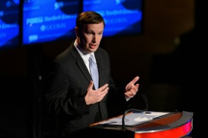 Chris Murphy speaks during the U.S. Senate debate at the Jorgensen Center for the Performing Arts at the University of Connecticut on Oct. 11, 2012. (Peter Morenus/UConn Photo)