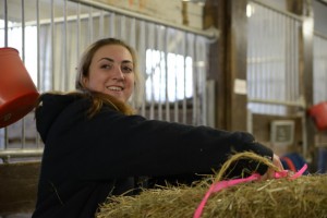 Catherine Maher '14 (CANR) says that her work "doesn't feel like a job, it's just another day at the barn." (Angie Reyes/UConn Photo)