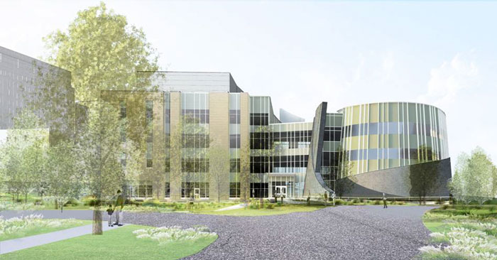 Architectural rendering of The Jackson Laboratory for Genomic Medicine to be built on the campus of the UConn Health Center in Farmington.