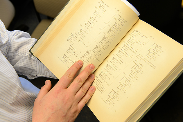 Translating Frege's two-volume, 600-page work calls for fluency in both German and English, and an understanding of philosophy and mathematics. (Peter Morenus/UConn Photo)
