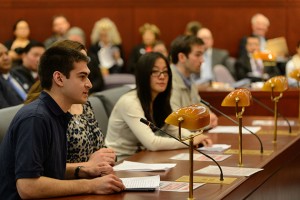 Andrew Silva '14 (ENG) testifies in support of the Next Generation Connecticut initiative at a meeting of the finance committee of the state legislature on March 4, 2013. (Peter Morenus/UConn Photo)