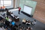 Lauren Schlesselman '94 (PHR), '12 MA speaks to pharmacy students about the new Pharmacy Leadership Program in the School of Pharmacy building on Feb. 22, 2013. (Ariel Dowski/UConn Photo)