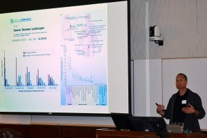 Dr. Nicholas Schork, professor at U.C. San Diego, giving a lecture during the third annual Pediatric Research Day event at the UConn Health Center. (Carolyn Pennington/UConn Health Center Photo)