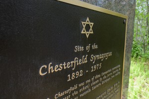 A monument marks the location of the former Chesterfield Synagogue. (Peter Morenus/UConn Photo)