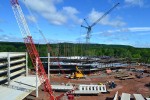 Construction is underway on the site of the new outpatient care building and accompanying parking garage on June 12, 2013. (Chris Defrancesco/UConn Health Center Photo)