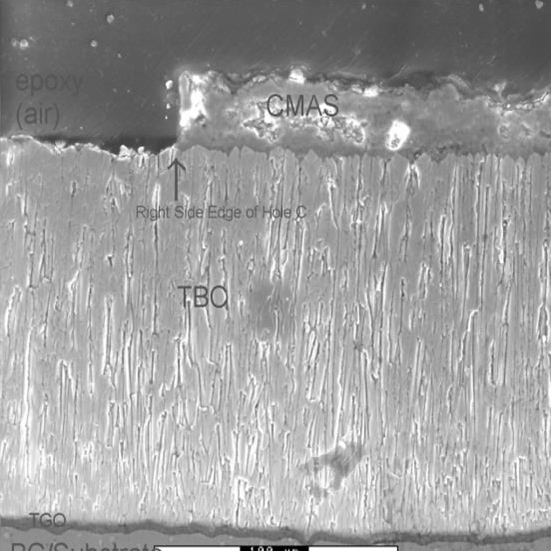 An image showing the successful laser ablation of contaminants from the thermal barrier coating on the surface of a turbine engine blade. (Image courtesy of Michael Renfro/Surface &amp; Coatings Technology)