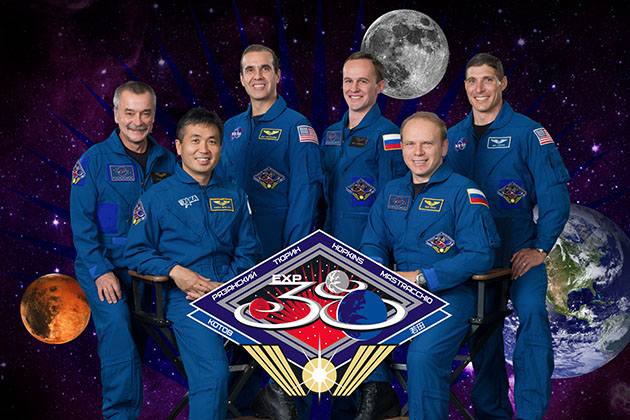 Official portrait for Expedition 38. Crew members, from left, Mikhail Tyurin, Koichi Wakata, Richard Mastracchio, Sergey Ryazanskiy, Oleg Kotov, Mike Hopkins. (Photo/Robert Markowitz)