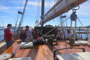 Students in a Maritime Studies class aboard the Mystic Whaler. (Nathaniel Trumbull/UConn Photo)