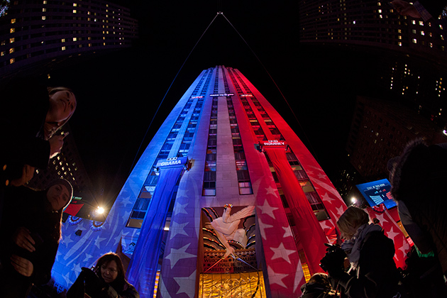 The tower of the Rockefeller Center was bathed in red, white, and blue lighting. (Anthony Quintano/NBC News)