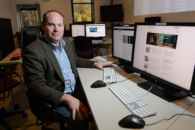 Tom Scheinfeldt, associate professor of digital media on Nov. 6, 2013. (Peter Morenus/UConn Photo)