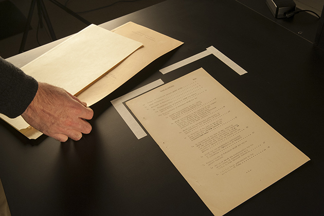 he Nuremberg War Trials archive of Sen. Thomas Dodd are being converted to digital files as part of a major effort to digitize the Dodd Research Center holdings on Jan. 9, 2014. (Sean Flynn/UConn Photo)