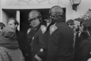 Police and students during a protest on the UConn campus in fall 1968. (Photo from Diary of a Student Revolution/National Educational Television)