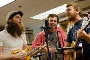 Members of Poor Old Shine, a local folk group, perform at the WHUS performance studio as part of the Studio Sessions Series of New Spins. (Ariel Dowski '14 (CLAS)/UConn Photo)