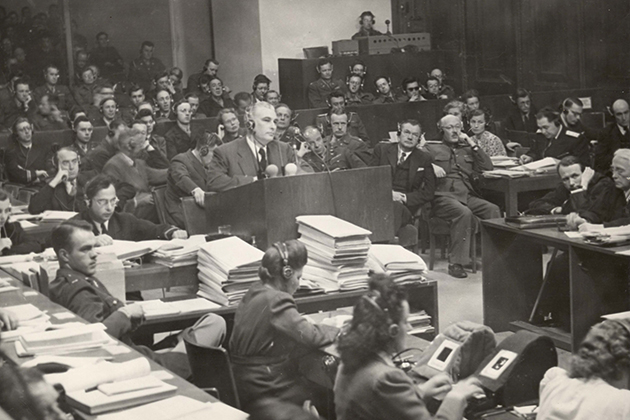 Thomas J. Dodd cross-examines Alfred Rosenberg before the International Military Tribunal at Nuremberg (Thomas J. Dodd Papers, Archives & Special Collections at the Thomas J. Dodd Research Center, University of Connecticut Libraries)