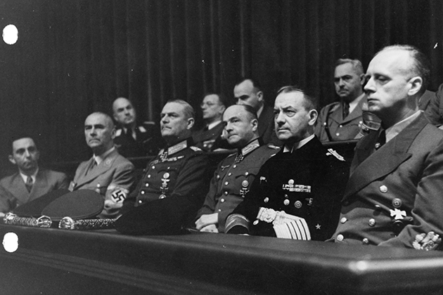Defendants at the International Military Tribunal at Nuremberg. (Thomas J. Dodd Papers, Archives & Special Collections at the Thomas J. Dodd Research Center, University of Connecticut Libraries)