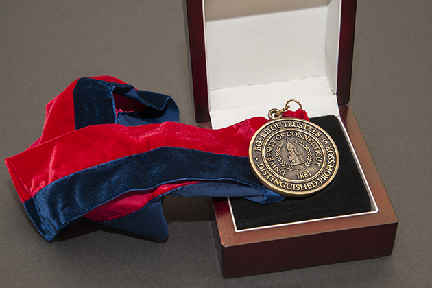 Board of Trustees Distinguished Professor medal. (Sean Flynn/UConn Photo)