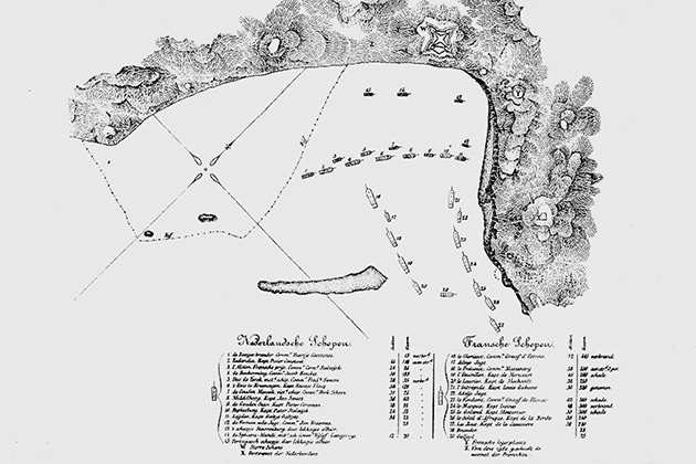 Map of the Battle of Scarborough Harbour, 1677.