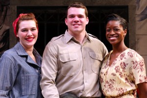 (L to R) First year MFA acting students Arlene Bozich, Michael Bobenhausen, and Adetinpo Thomas make their debuts in CRT's production of Lysistrata. (Photo courtesy of CRT)
