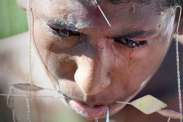 Celebrants undergo ritual body piercings on the island of Mauritius during the religious festival Thaipusam. (Dimitris Xygalatas/UConn Photo)