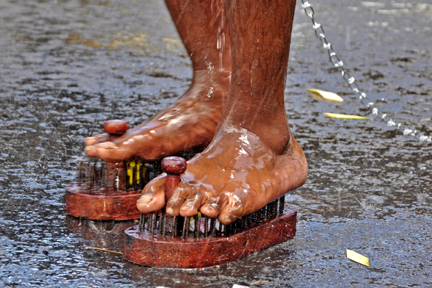 During the festival of Thaipusam, some participants walk for miles on beds of nails. (Dimitris Xygalatas/UConn Photo)On the island of Mauritius, during the festival of Thaipusam some participants walk for miles on beds of nails. (Dimitris Xygalatas/UConn Photo)