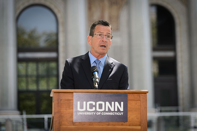 Governor Dannel Malloy speaks during the groundbreaking ceremony for the new downtown Hartford Campus on May 18, 2015. (Peter Morenus/UConn Photo)