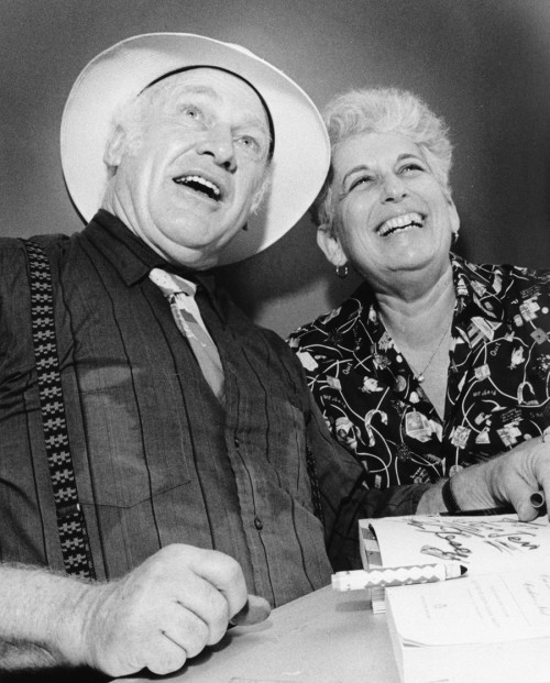 Ken Kesey, author of 'One Flew Over the Cuckoo's Nest,' with Ann Charters, professor of English, at a book-signing at the UConn Co-op. (Photo by Joseph Szalay)
