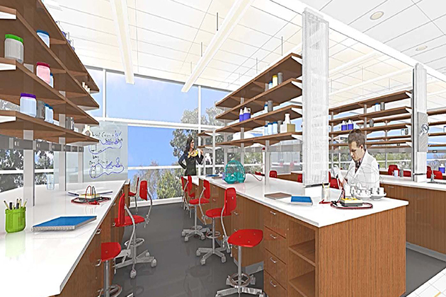 An architect's rendering of lab space in the new Engineering & Science Building.