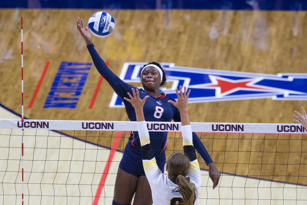 Volleyball player Immanuella Anagu '16 (BUS), a marketing major from Culver City, Calif. (Stephen Slade '89 (SFA) for UConn)