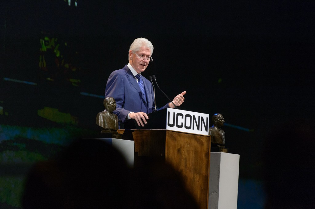 President Bill Clinton speaks during the ceremony to award the Thomas J. Dodd Prize in International Justice and Human Rights held at the Jorgensen Center for the Performing Arts on Oct. 15, 2015. (Peter Morenus/UConn Photo)