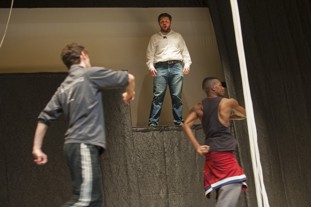 Baritone Ryan Burns, a graduate student, in rehearsal at Jorgensen Center for the Performing Arts. (Sean Flynn/UConn Photo)