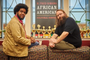 Darian Spearman, and Thomas Meagher, both graduate students of philosophy, at the African American Cultural Center on Nov. 4, 2015. (Peter Morenus/UConn Photo)