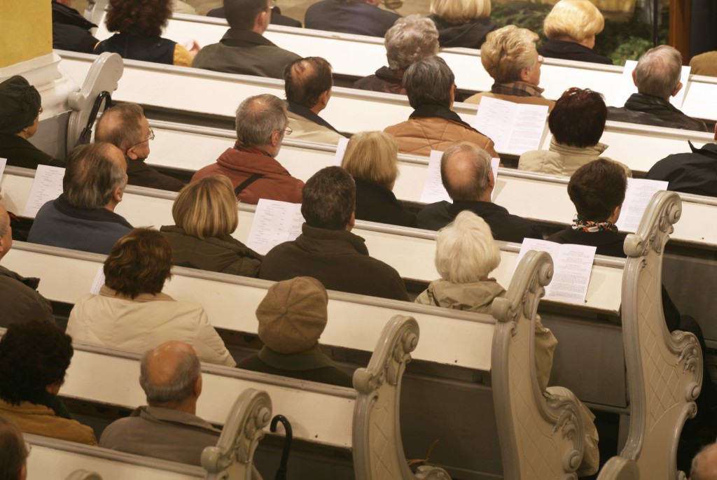 A homogeneous (white) congregation in church. (iStock Photo)
