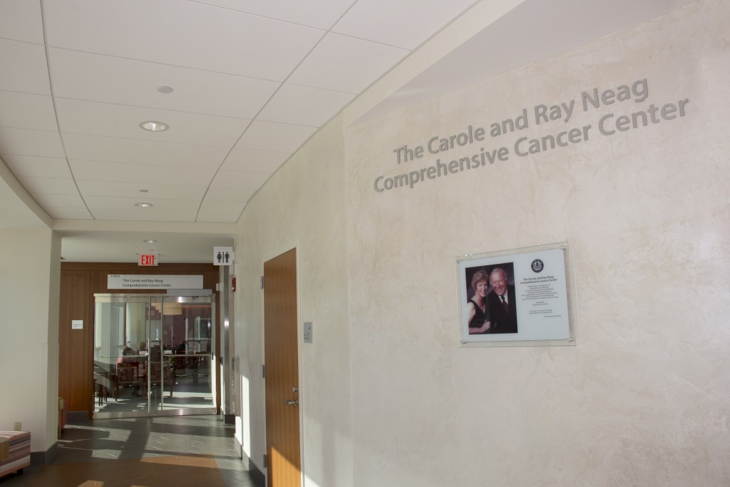 Entrance to the Carole and Ray Neag Cancer Center in the Outpatient Pavilion at UConn Health. (Janine Gelineau/UConn Health Photo)