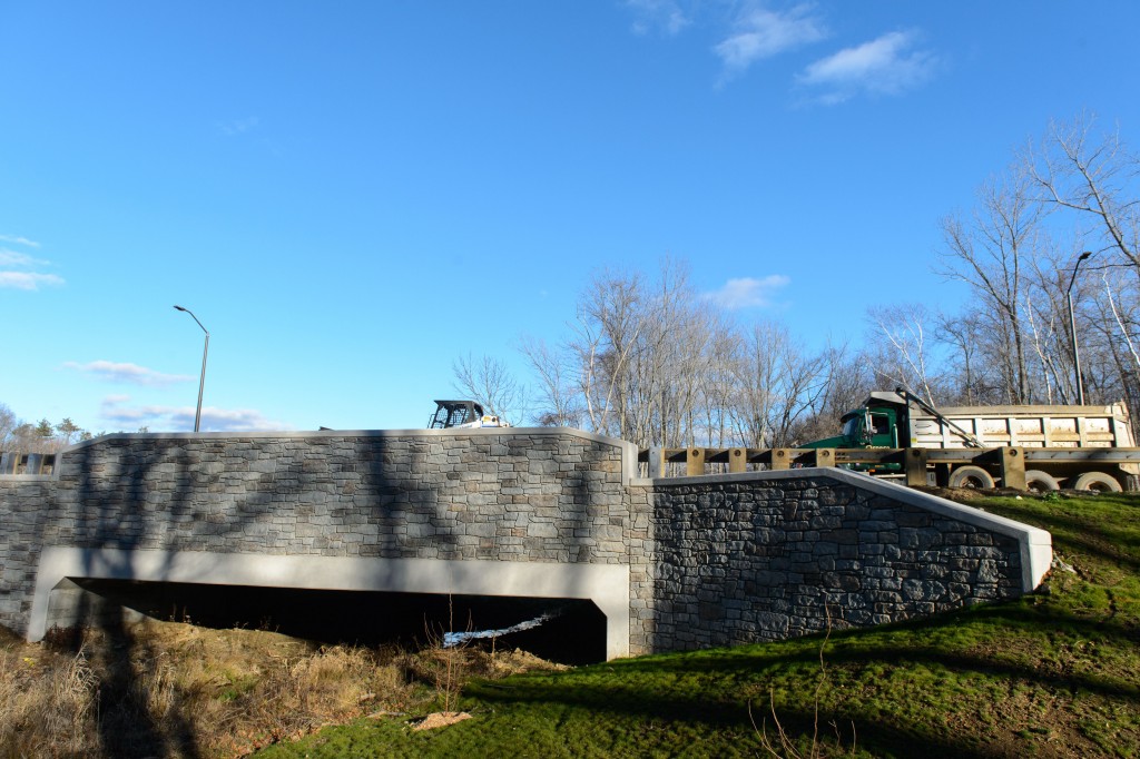 Large culverts under the bridges along Discovery Drive are designed to allow wildlife to pass under the new road. (Peter Morenus/UConn Photo)