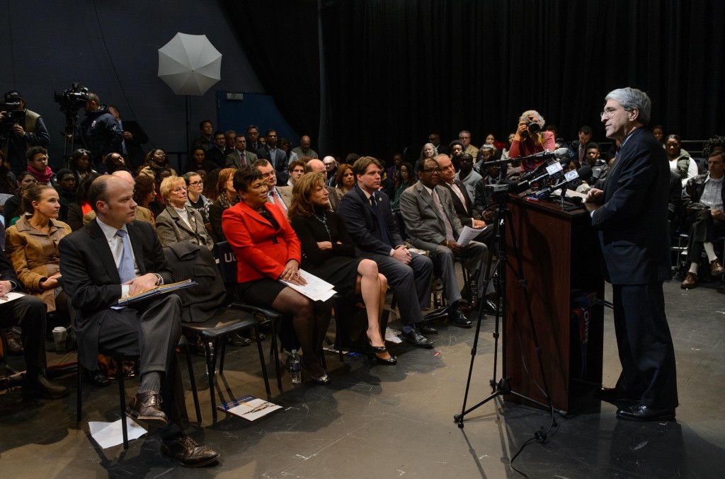 Yale President Peter Salovey speaks during the event. (Peter Morenus/UConn Photo)