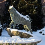 A snowy view of Jonathan the husky statue on Jan. 22, 2012. (/UConn Photo)